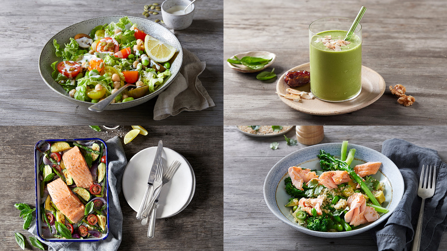 A collage of four of Centr's omega-rich recipes.