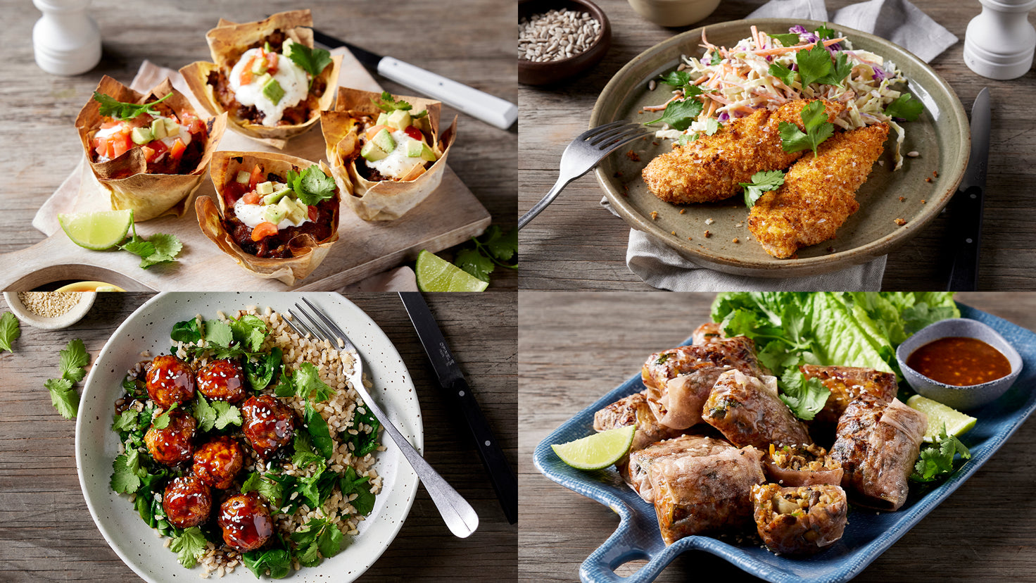 Four of Centr's air fryer recipes form a square composite image.