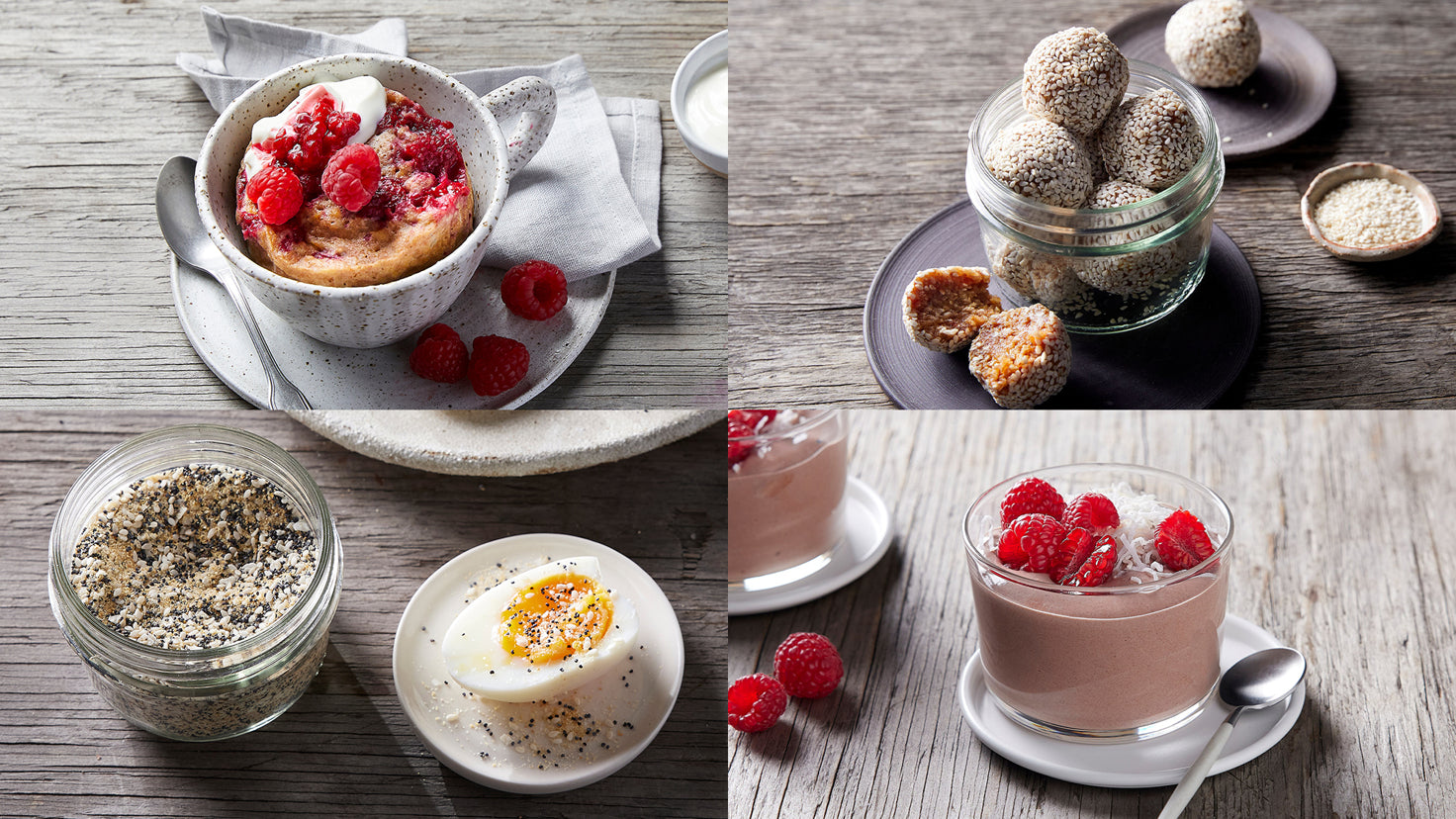 A collection of 4 low-effort fitness snacks from the Centr snack library.