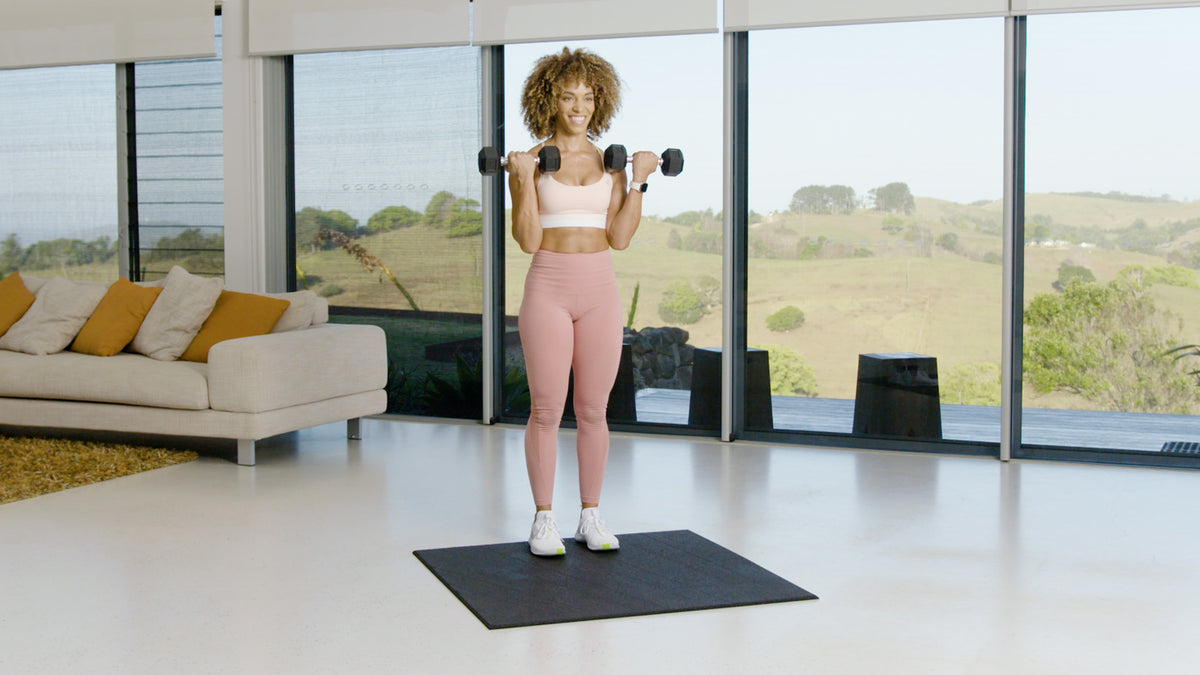 Tutorial: Alternating front lunge + bicep curl