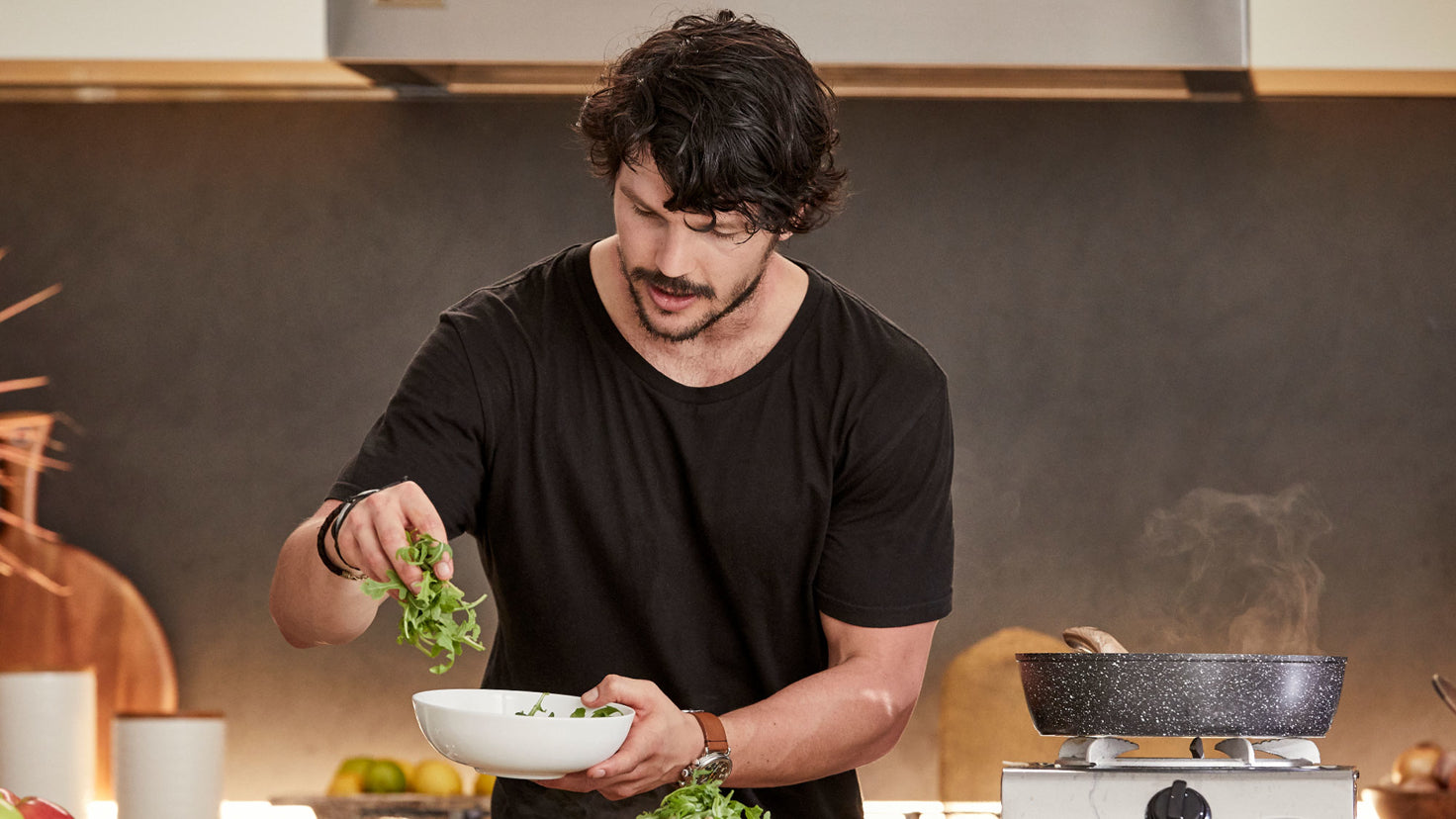 Dan Churchill building a hearty and nutritious salad.