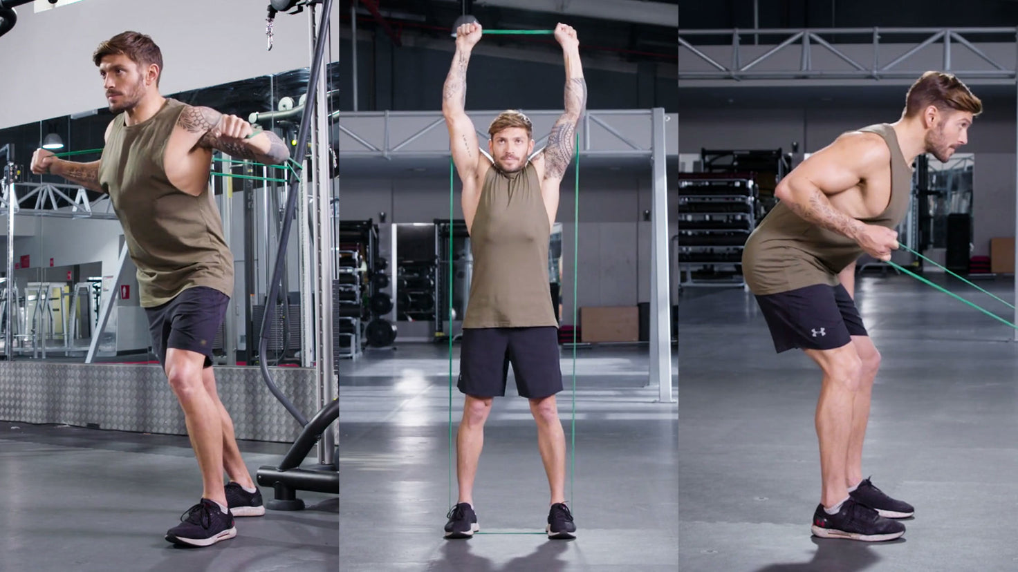 Centr HIIT HIRT Strength trainer Luke Zocchi uses a green resistance band to build muscle.