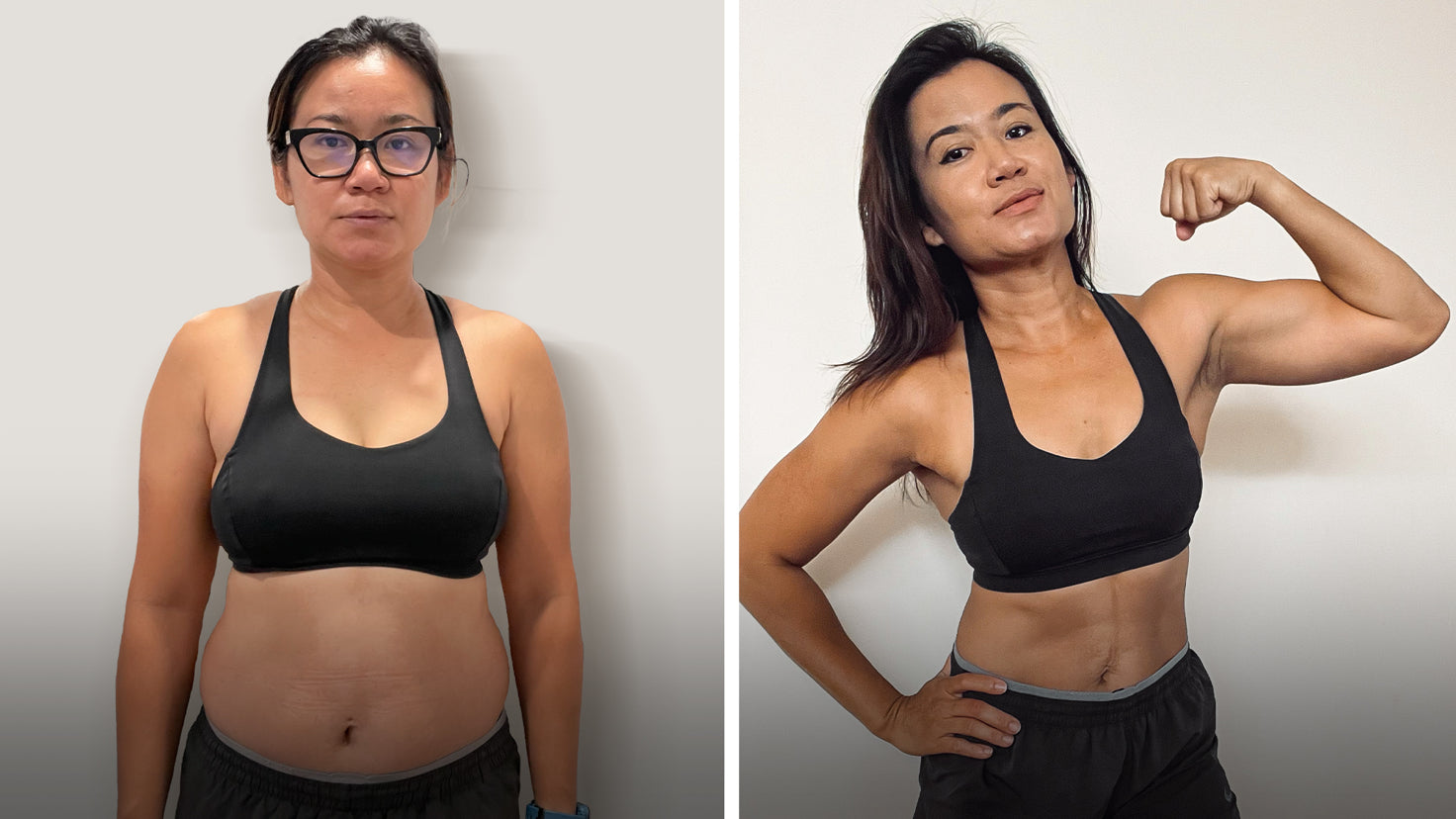 Centr member Nat Hayter shows off her physique before and after engaging in strength training with C