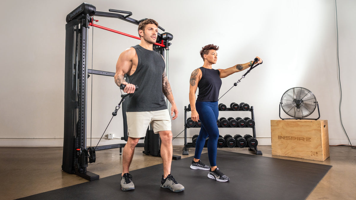 Centr strength trainers Luke Zocchi and Jess Kilts use a Centr 3 Functional Trainer.