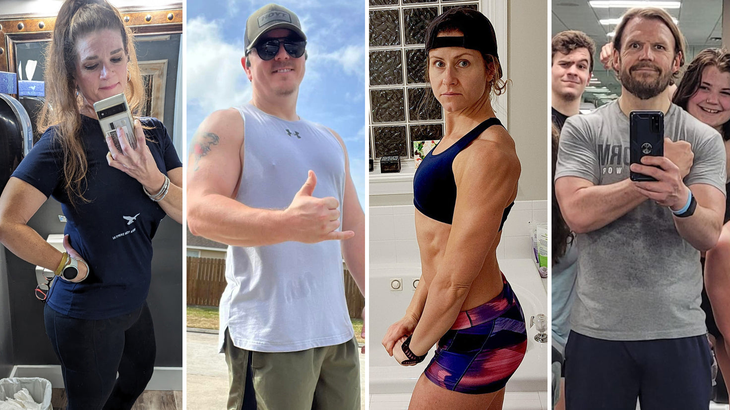 A four panel image of Centr member's who have experienced major transformation in their fitness.