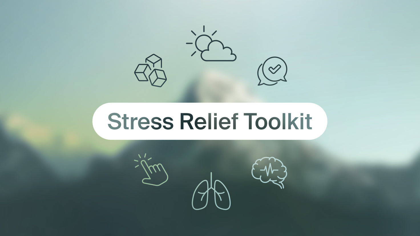 A collection of icons surround the words 'Stress relief toolkit'.
