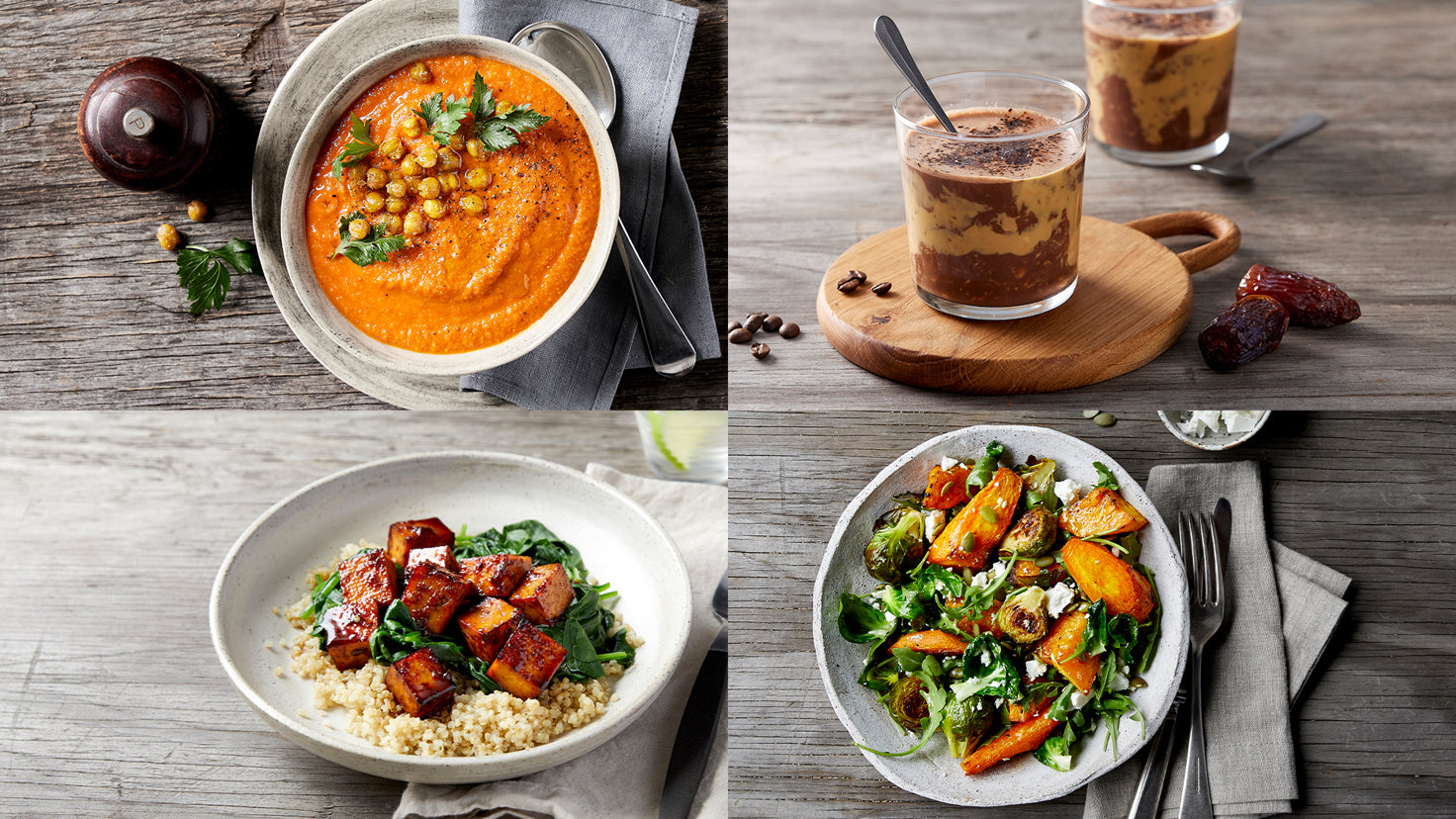 Four of Centr's vegan  and vegetarian meals from the Centr meal library.