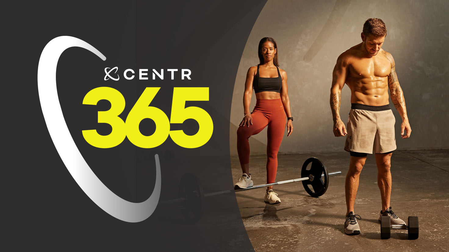 A collage image, with the Centr logo and 365 on the left-side and an image of Centr trainers Luke Zo