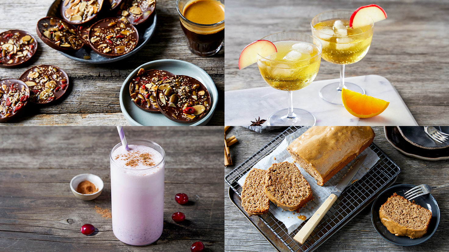 Four images of meals from the Centr Christmas menu.