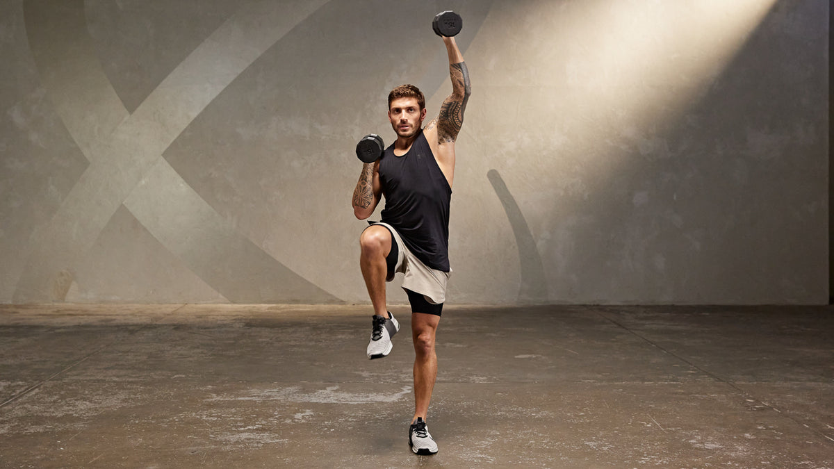 Tutorial: Dumbbell alternating narrow press + march