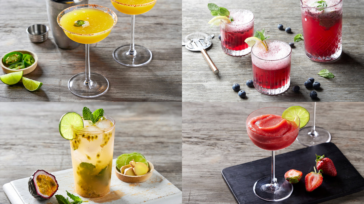 Four different Centr mocktail recipes shown in a quad panel.