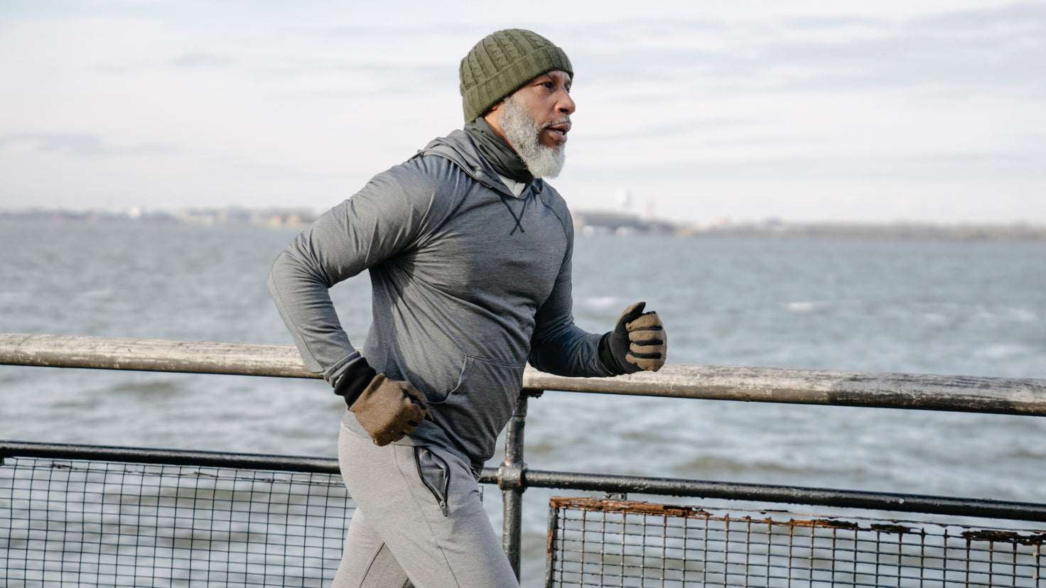 A man in his 60s, out for a jog.