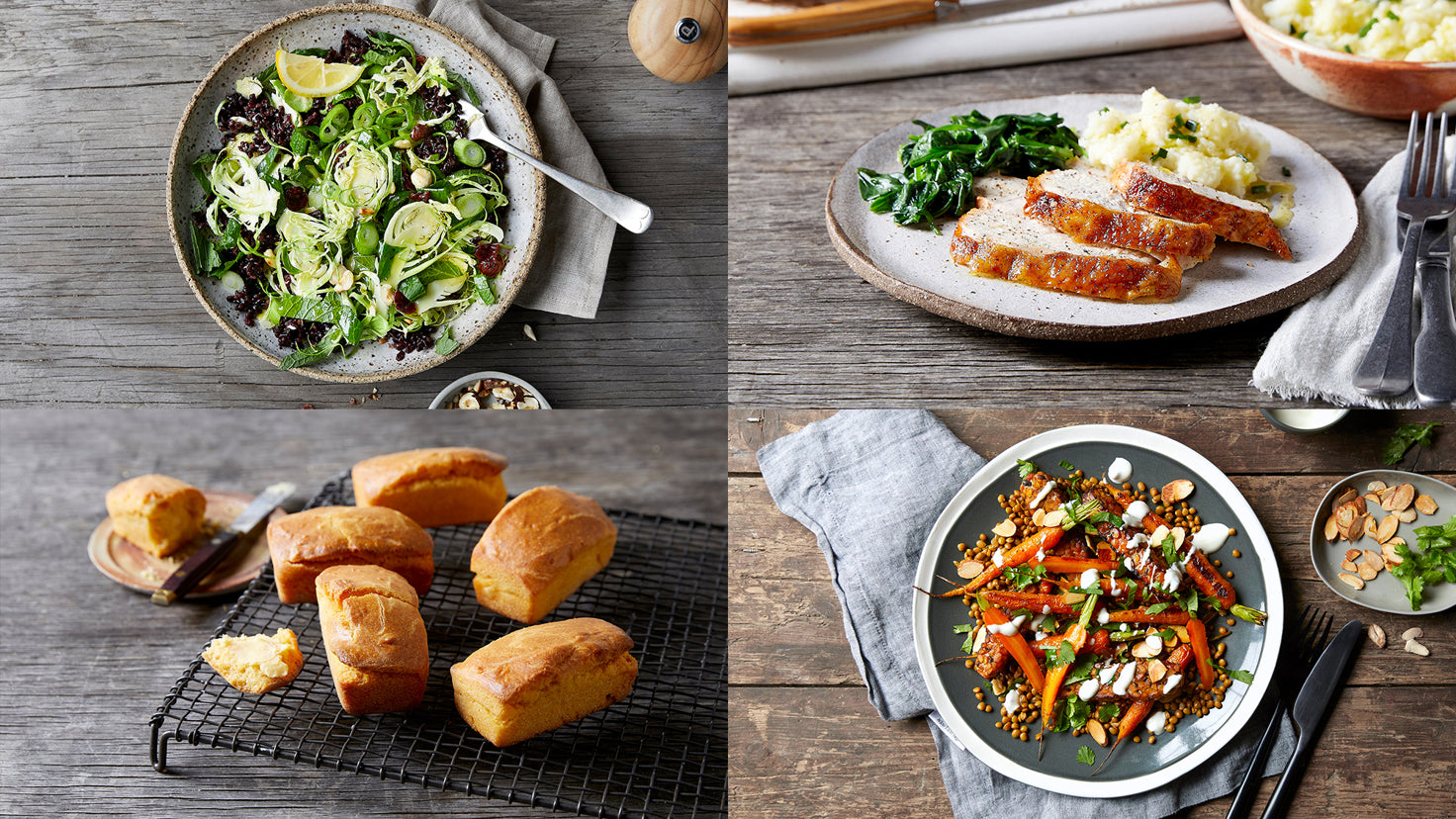 A quadrant image of 4 Centr recipes for the ultimate Thanksgiving dinner.