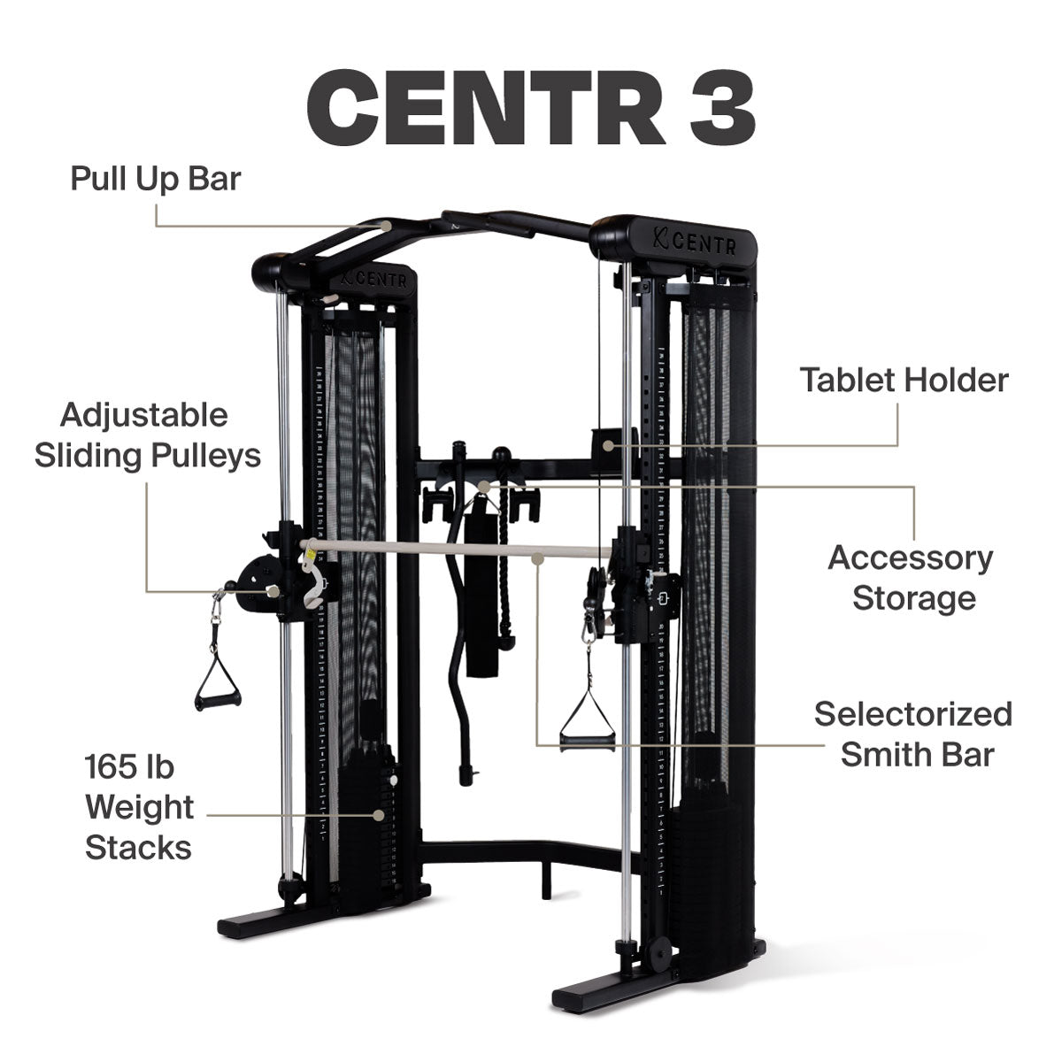 Centr 3 Home Gym Functional Trainer with Selectorized Smith Bar - Centrcentrllc