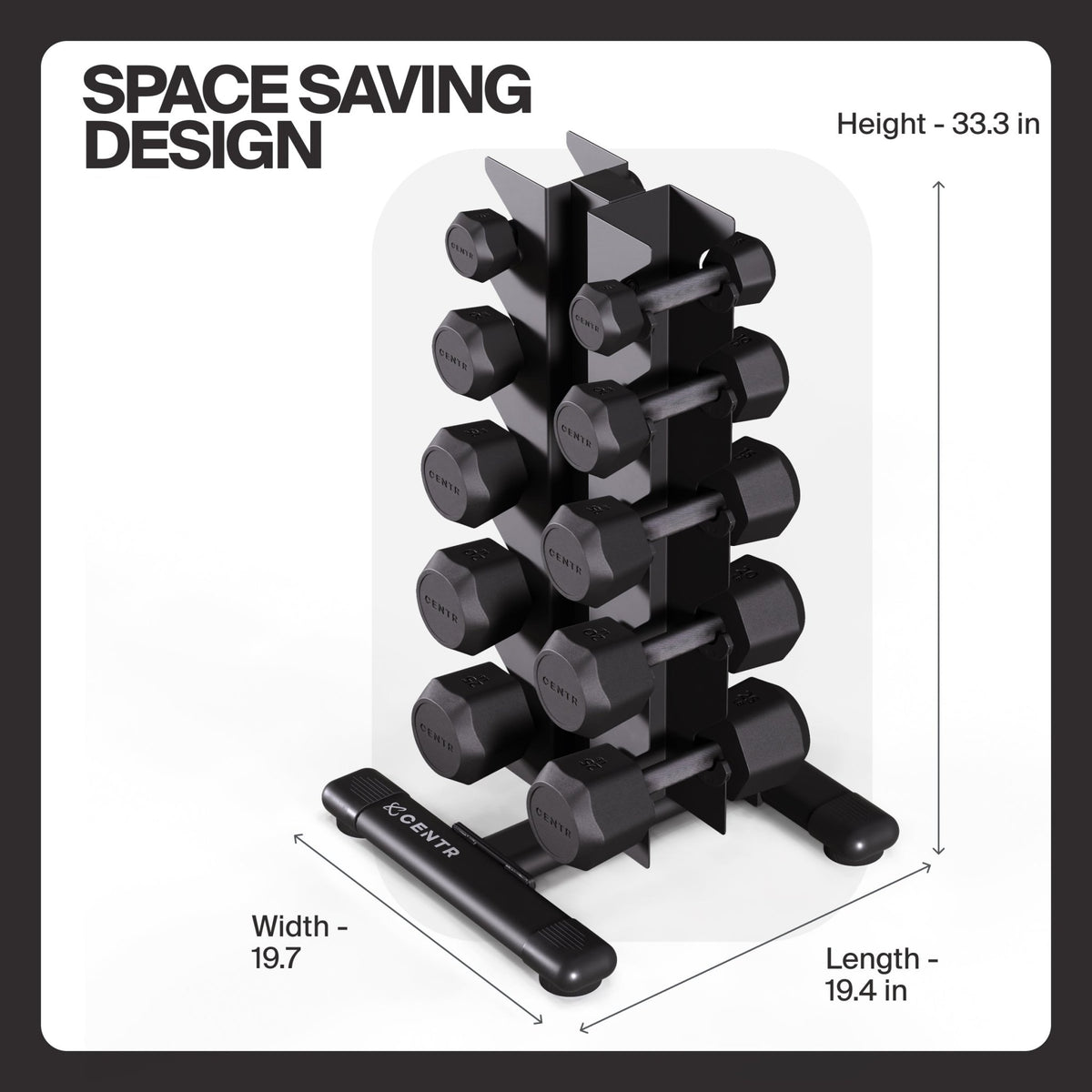 Centr Power Series 5-25lbs Rubber Dumbbell Set with Vertical Rack - CentrCentr