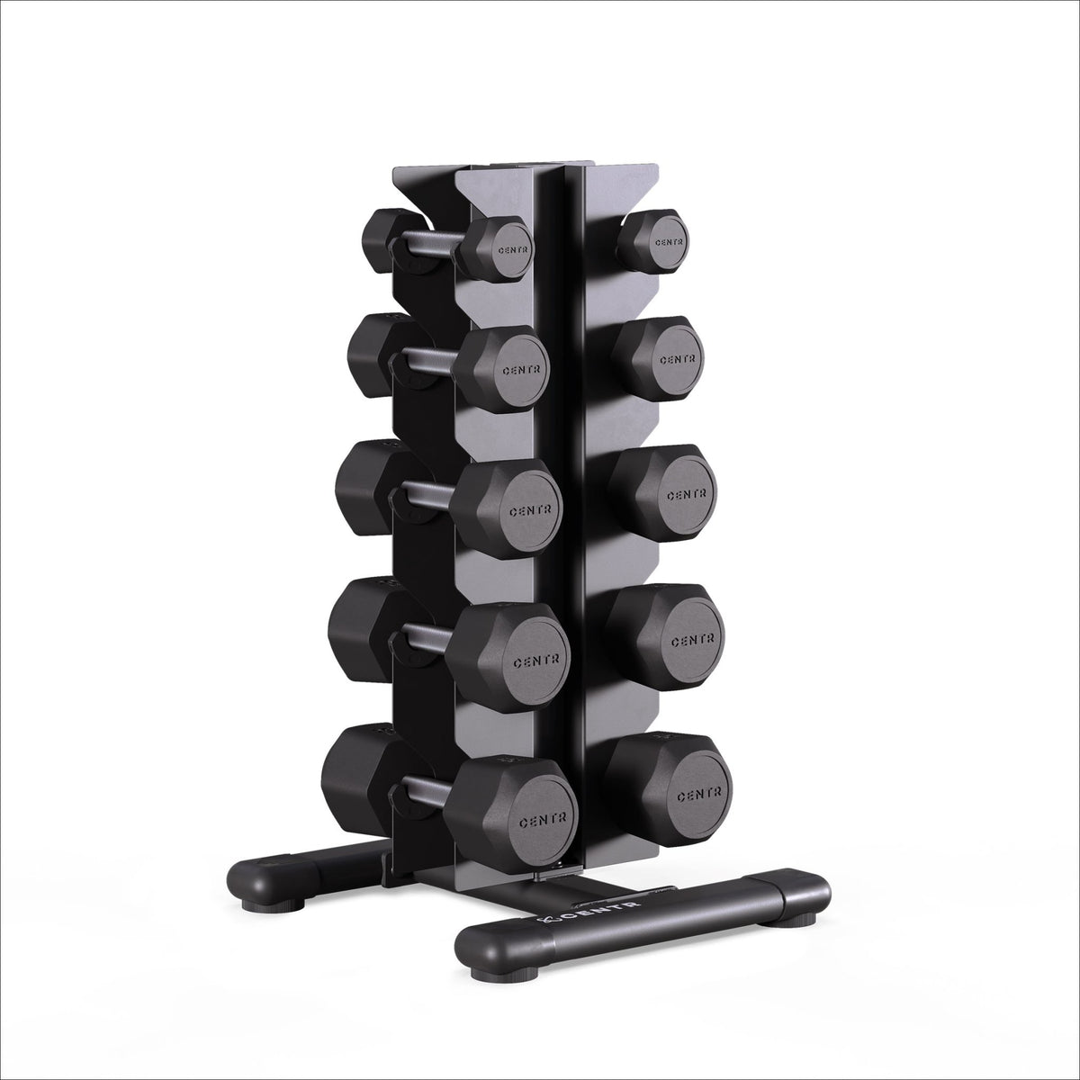 Centr Power Series 5-25lbs Rubber Dumbbell Set with Vertical Rack - CentrCentr