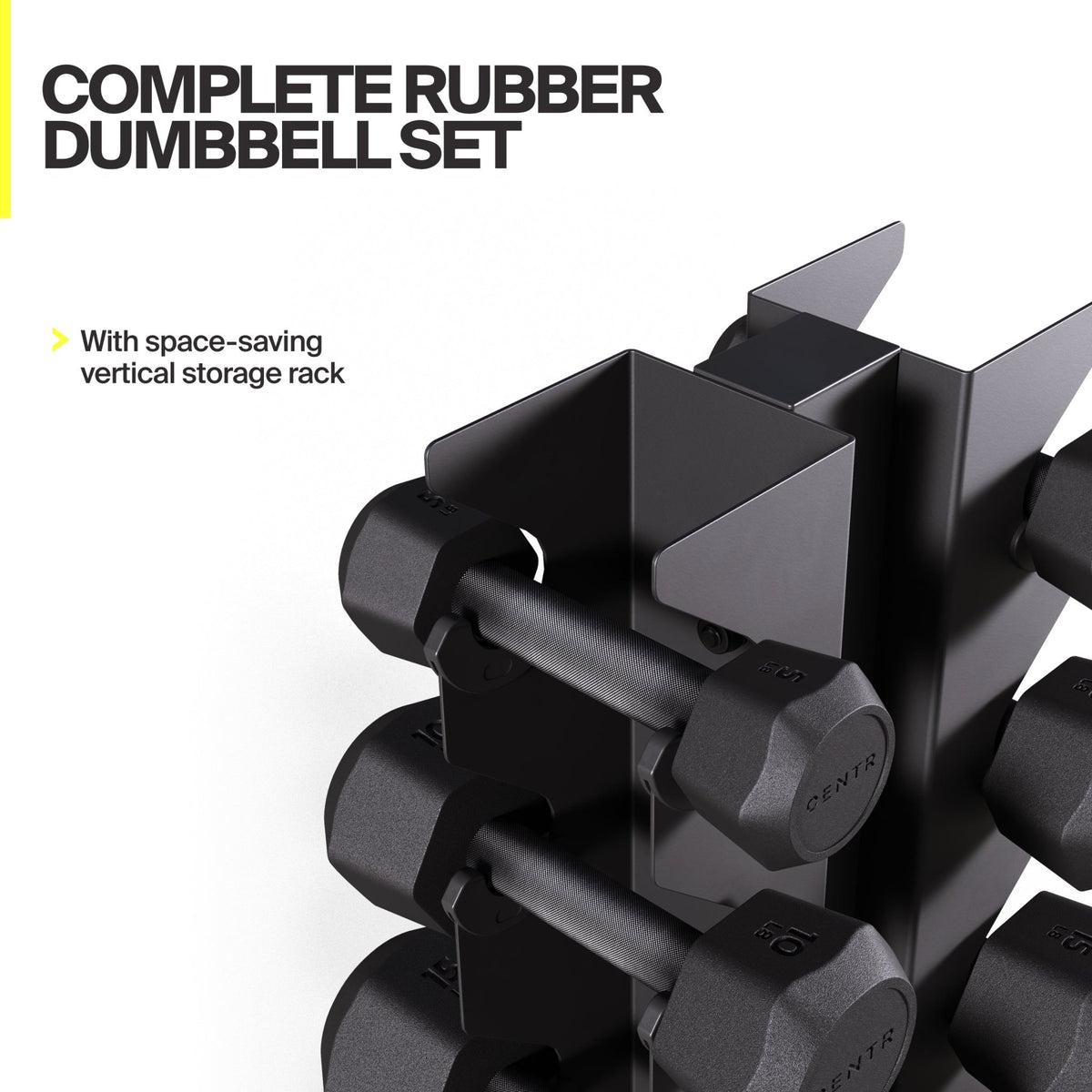 Centr Power Series 5-25lbs Rubber Dumbbell Set with Vertical Rack - CentrCentr